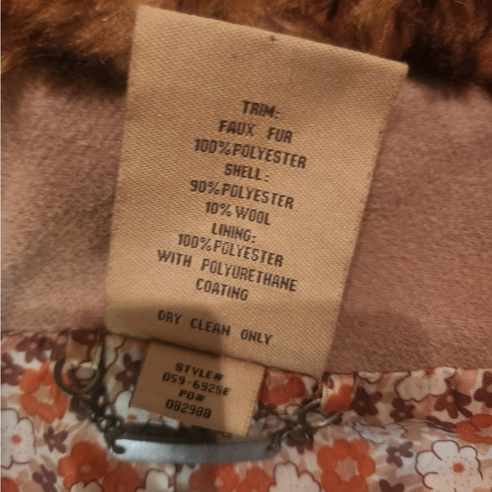 Jou Jou Camel Pea Coat with Leopard Faux Fur Accents - Picture 6 of 10